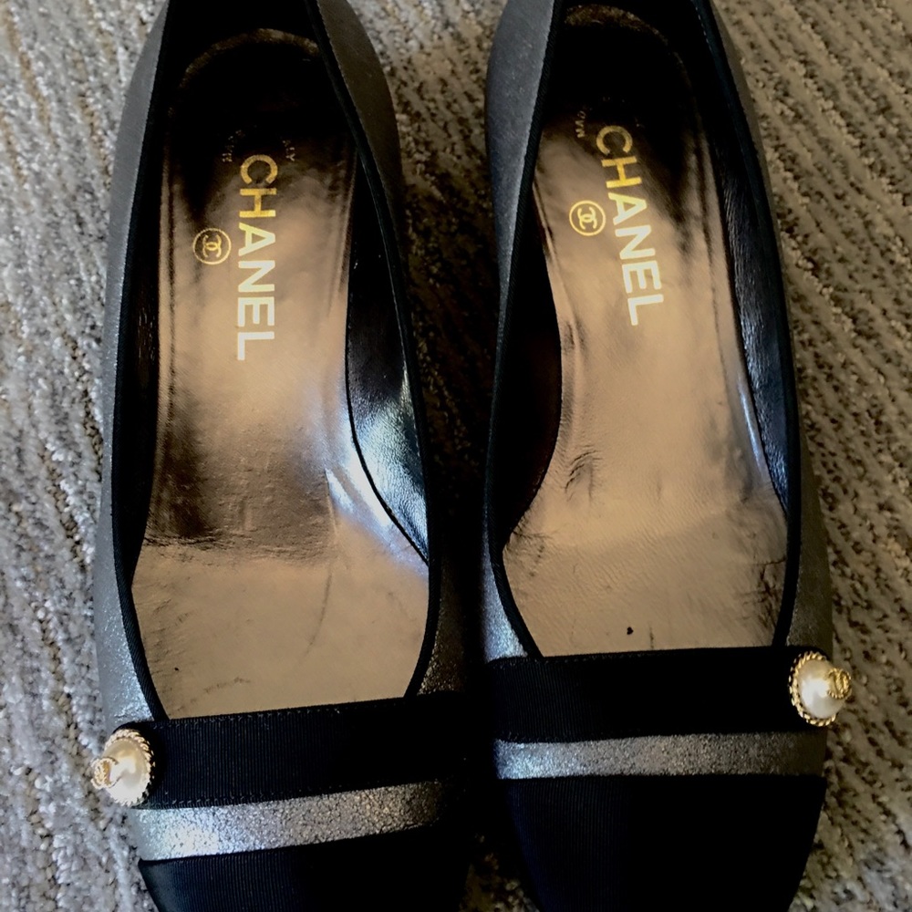 Chanel silver black shoes